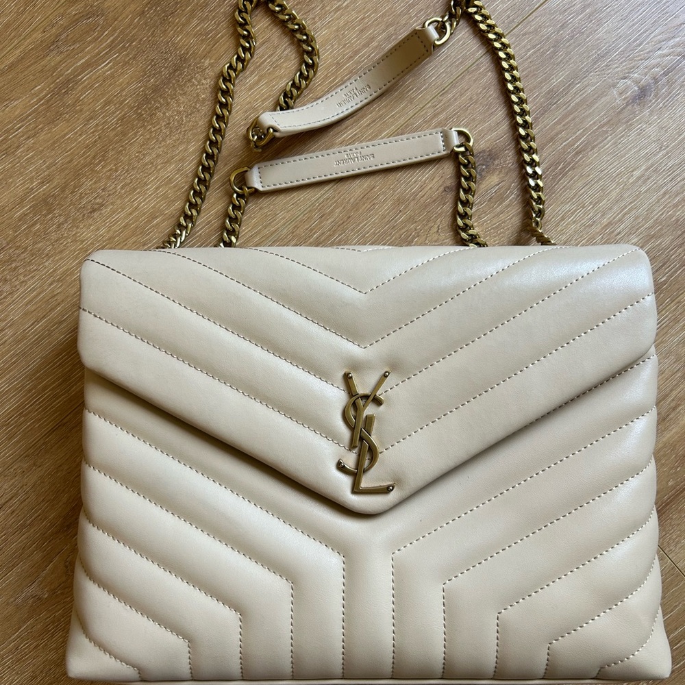 YSL Cream Chevron Shoulder Bag (large )
